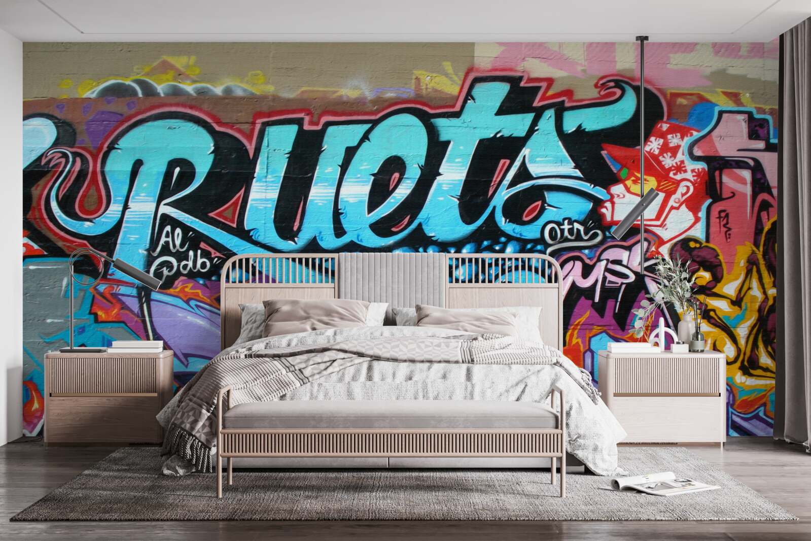 Fototapet Zid decorat cu graffiti luminoase