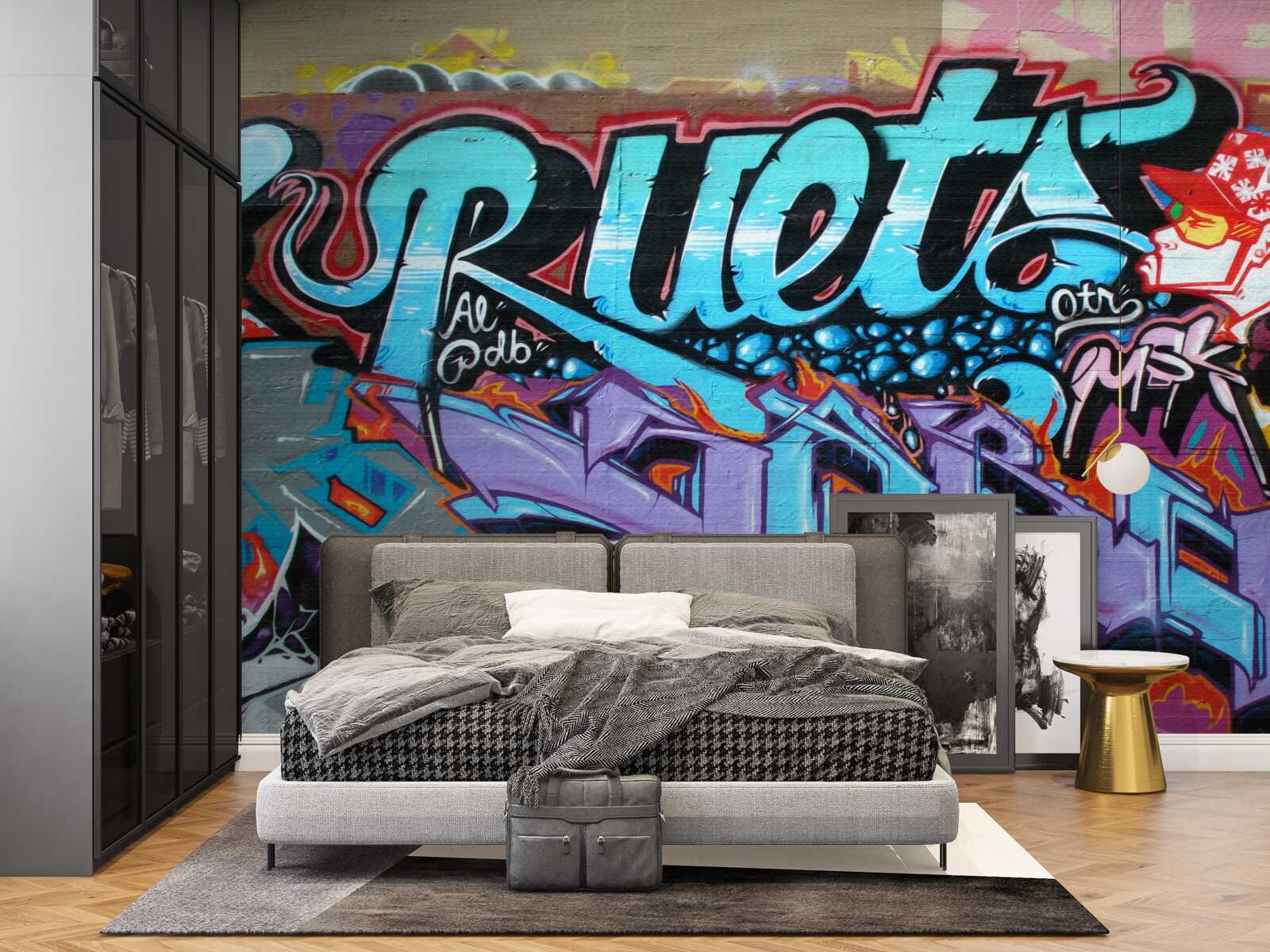 Fototapet Zid decorat cu graffiti luminoase