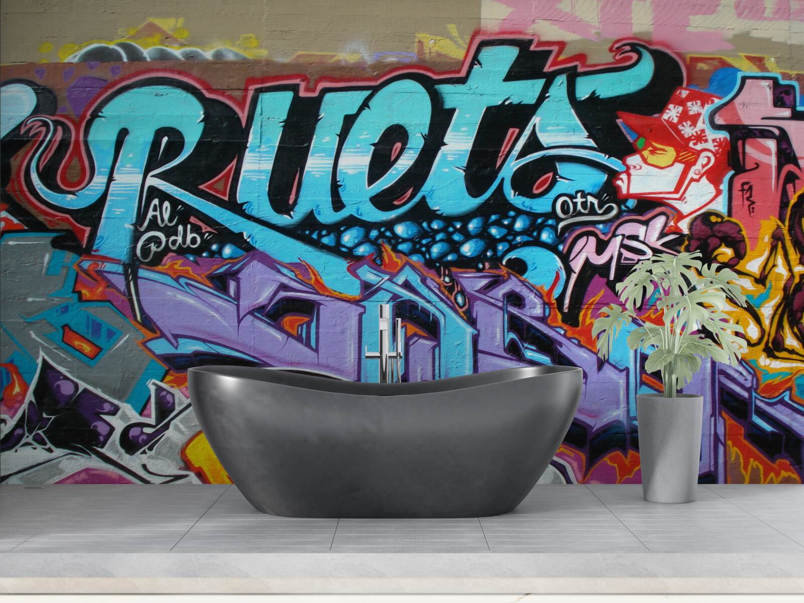 Fototapet Zid decorat cu graffiti luminoase