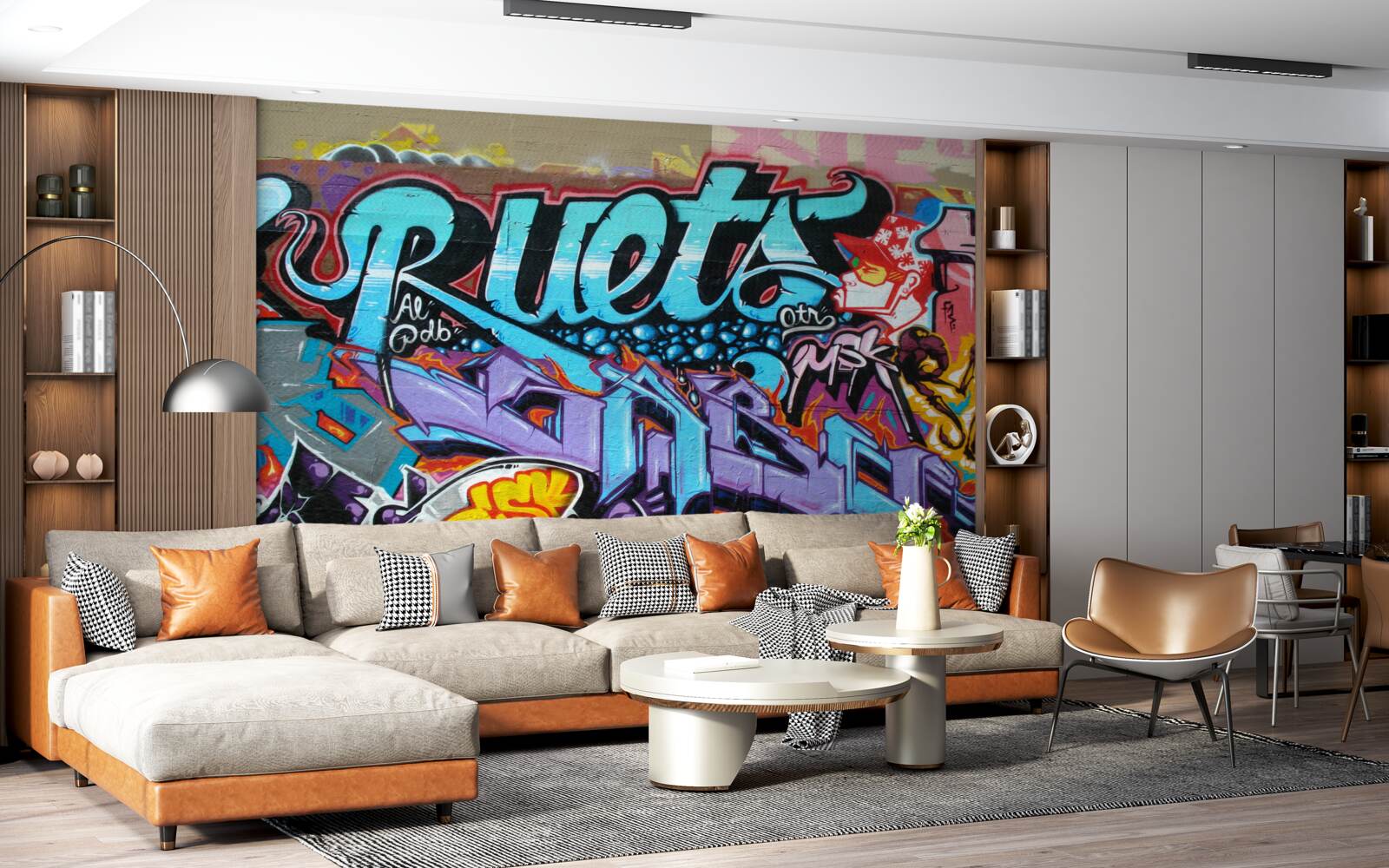 Fototapet Zid decorat cu graffiti luminoase