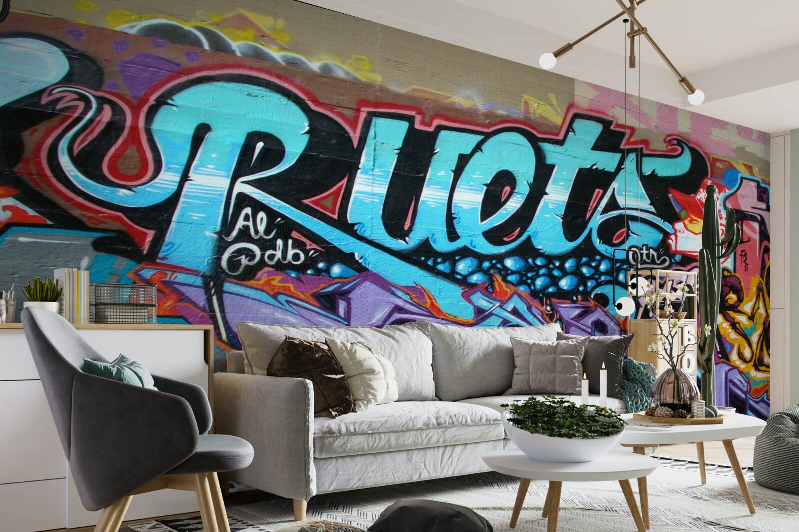 Fototapet Zid decorat cu graffiti luminoase