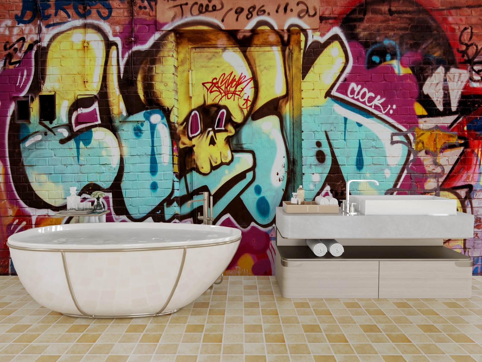 Fototapet graffiti cu litere luminoase