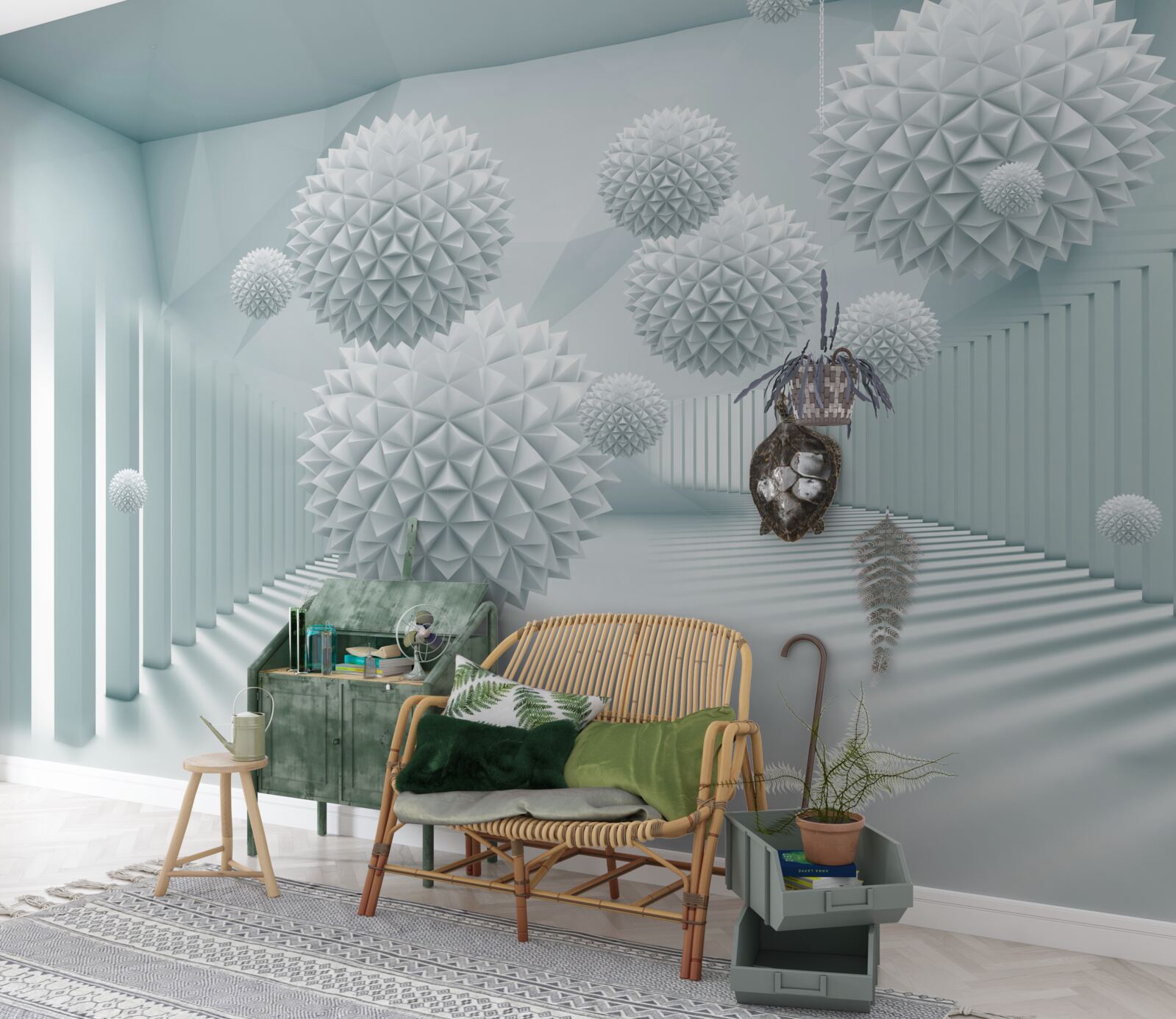 Fototapet bile tridimensionale cu margini ascuțite plutitoare