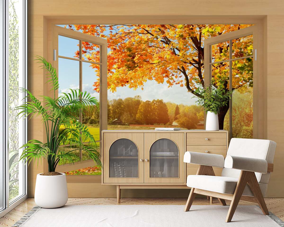 Fototapet vedere de toamnă de la fereastră