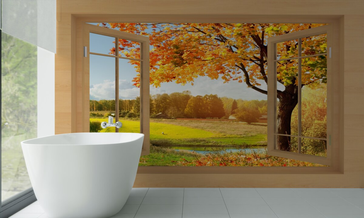 Fototapet vedere de toamnă de la fereastră