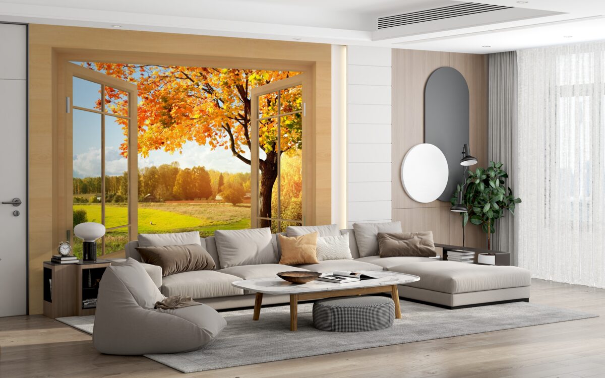 Fototapet vedere de toamnă de la fereastră