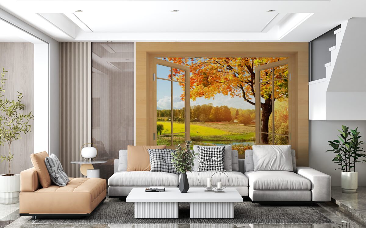 Fototapet vedere de toamnă de la fereastră