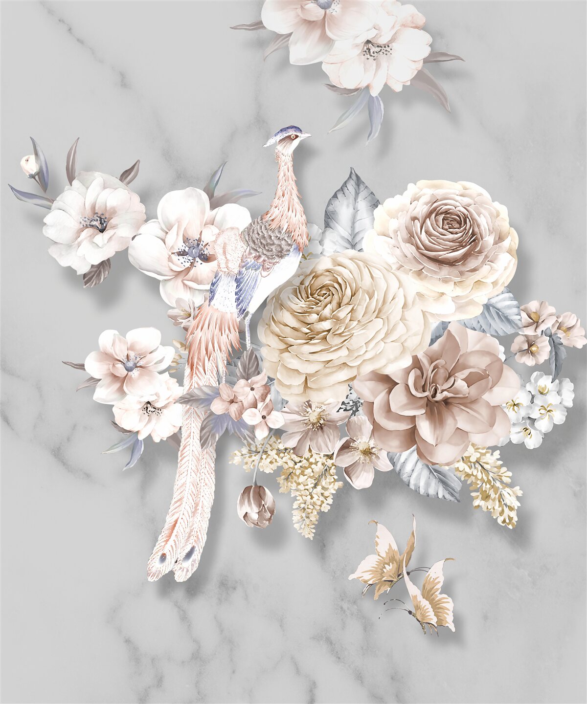 Fototapet aranjament floral cu un păun