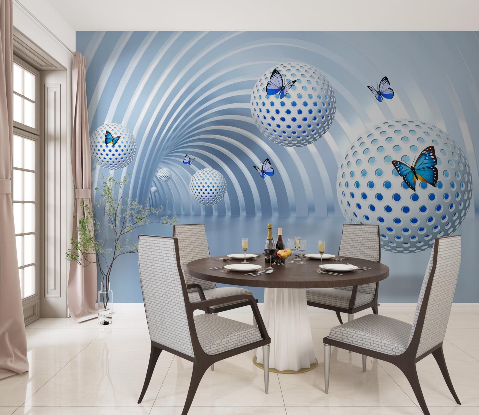 Fototapet bile suspendate în aer în interiorul tunelului