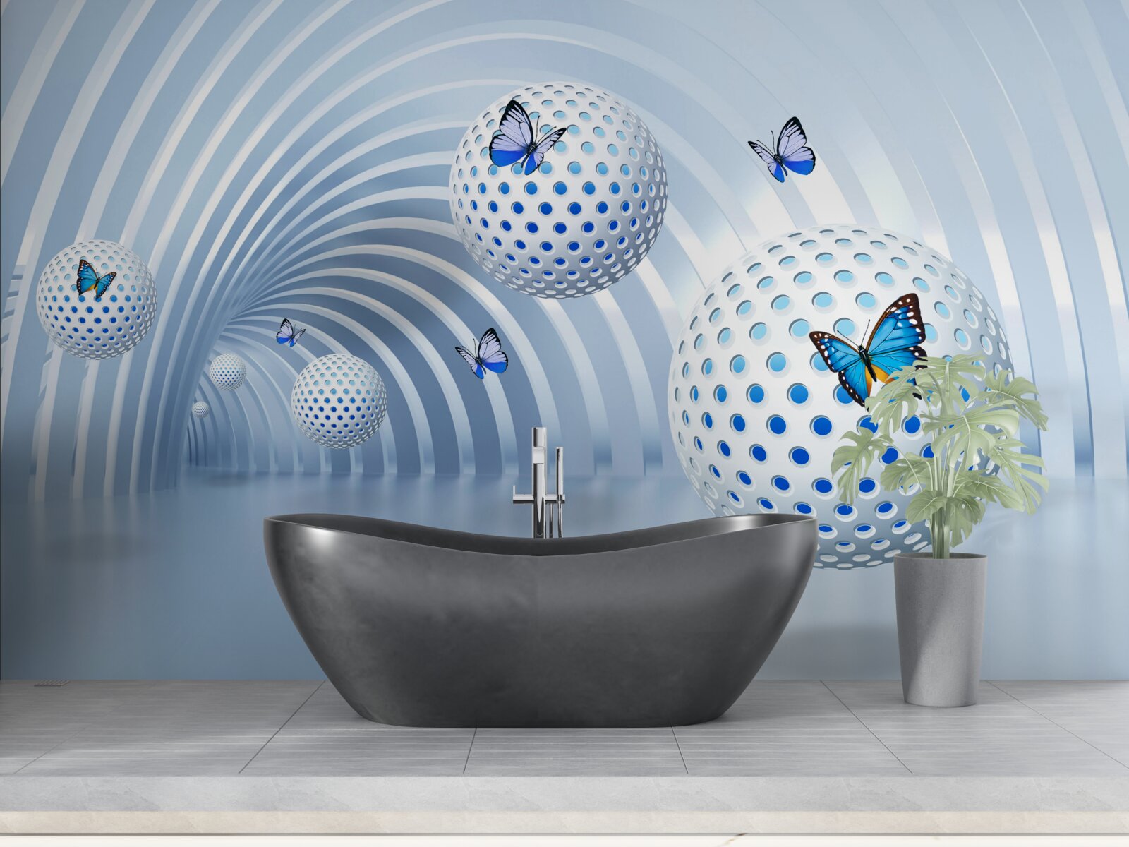 Fototapet bile suspendate în aer în interiorul tunelului