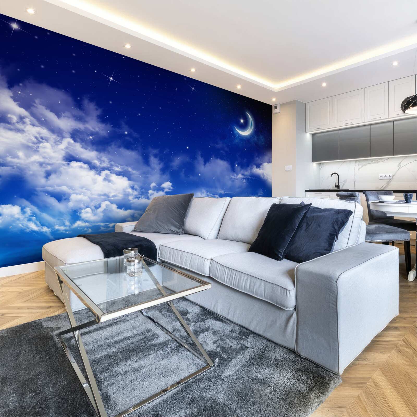 Fototapet noapte sub lună și stele sclipitoare