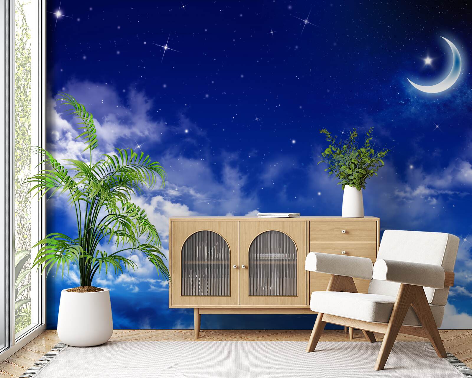 Fototapet noapte sub lună și stele sclipitoare