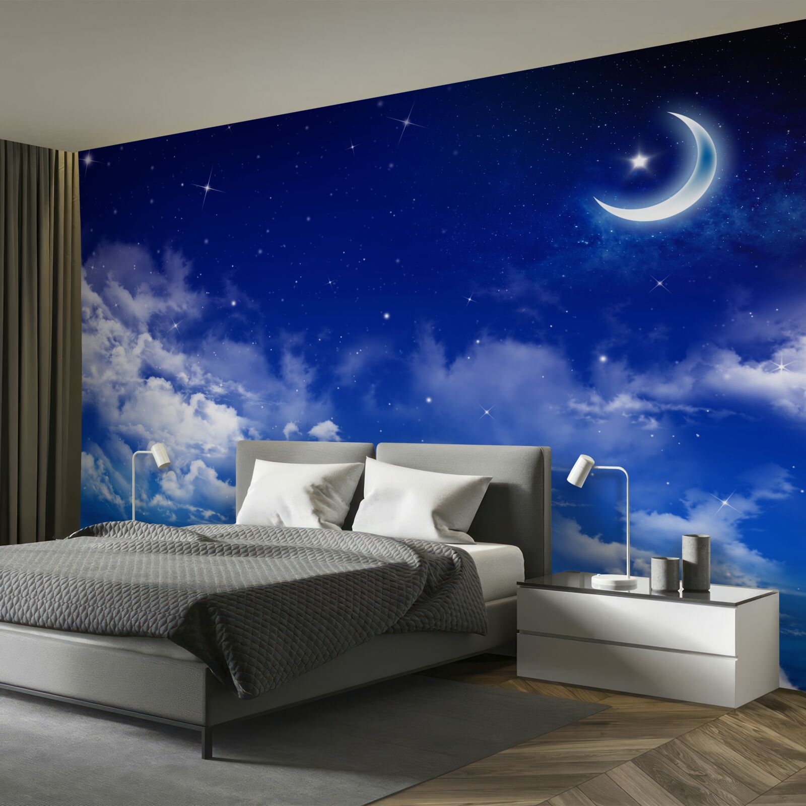 Fototapet noapte sub lună și stele sclipitoare