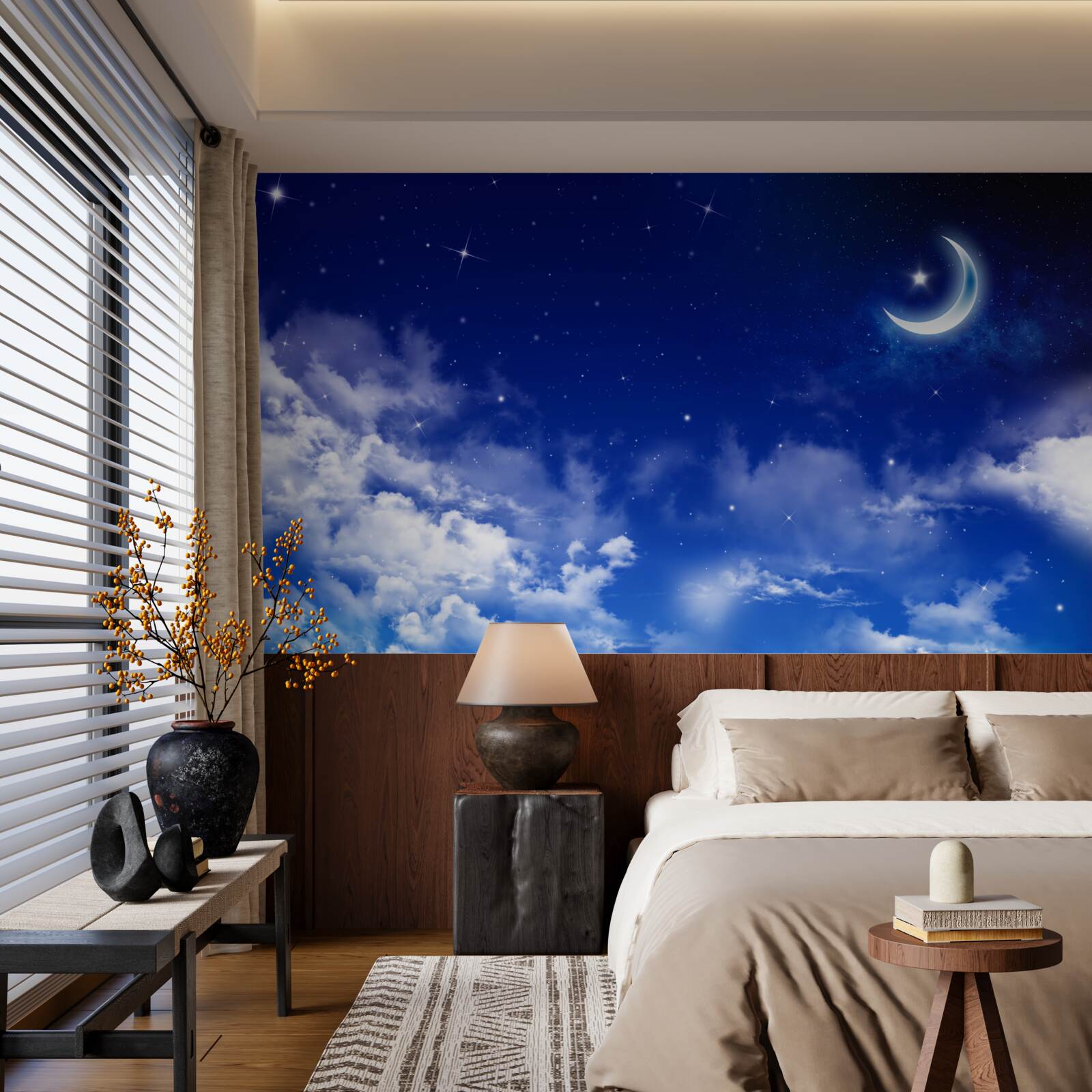 Fototapet noapte sub lună și stele sclipitoare