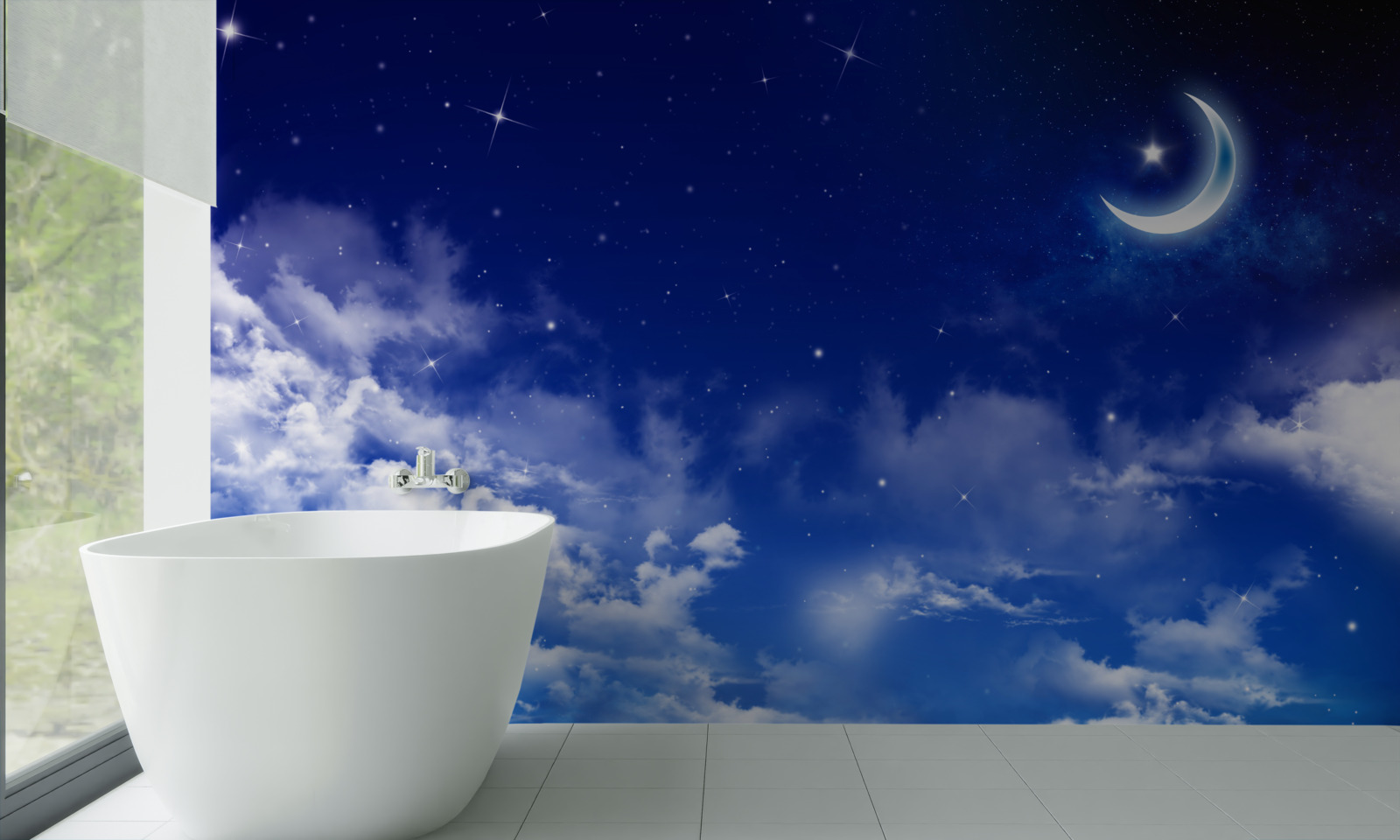 Fototapet noapte sub lună și stele sclipitoare