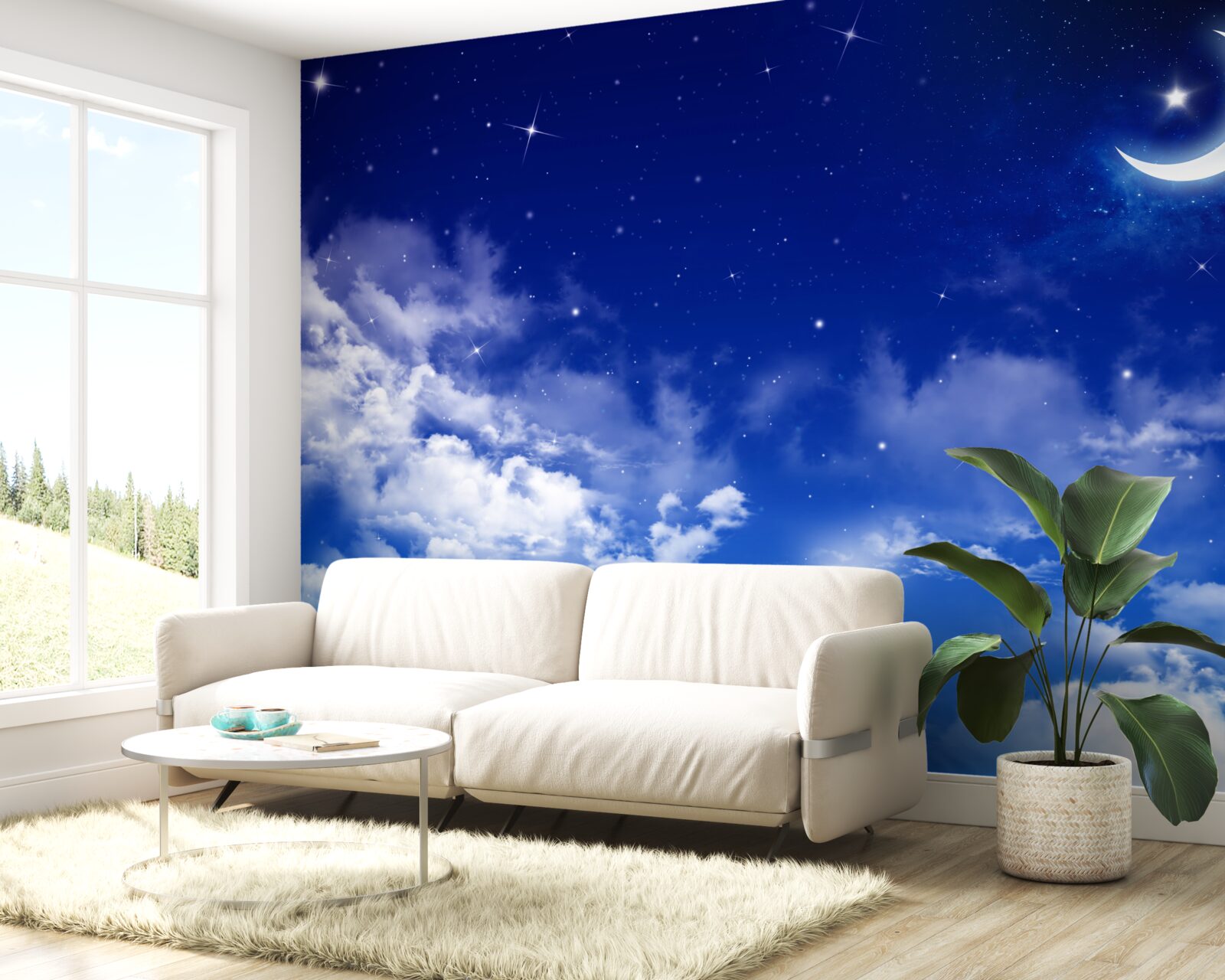 Fototapet noapte sub lună și stele sclipitoare