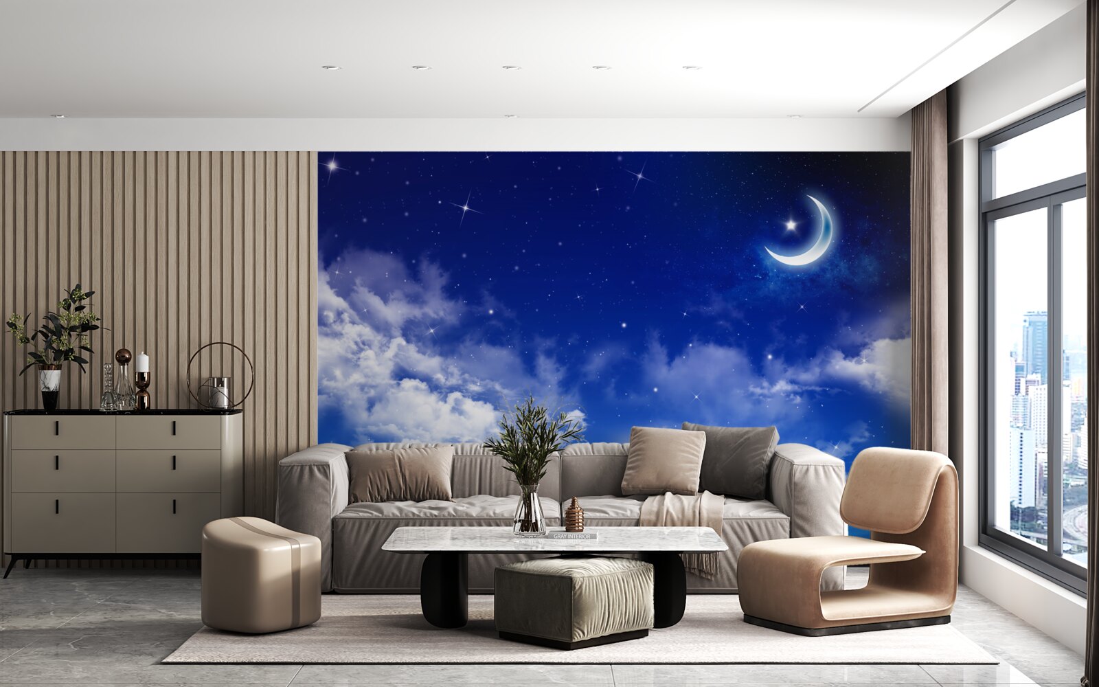 Fototapet noapte sub lună și stele sclipitoare