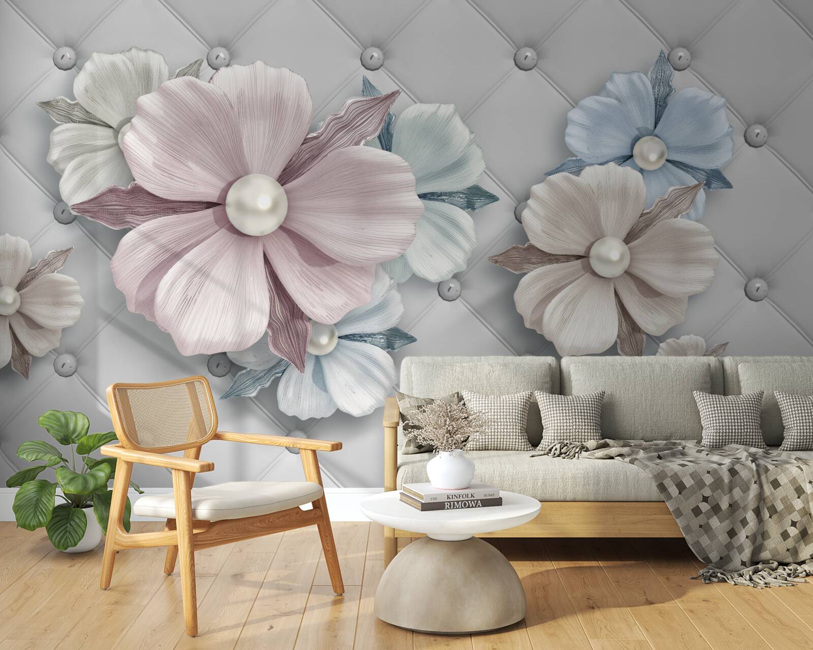 Fototapet textură de flori și mamă de perlă