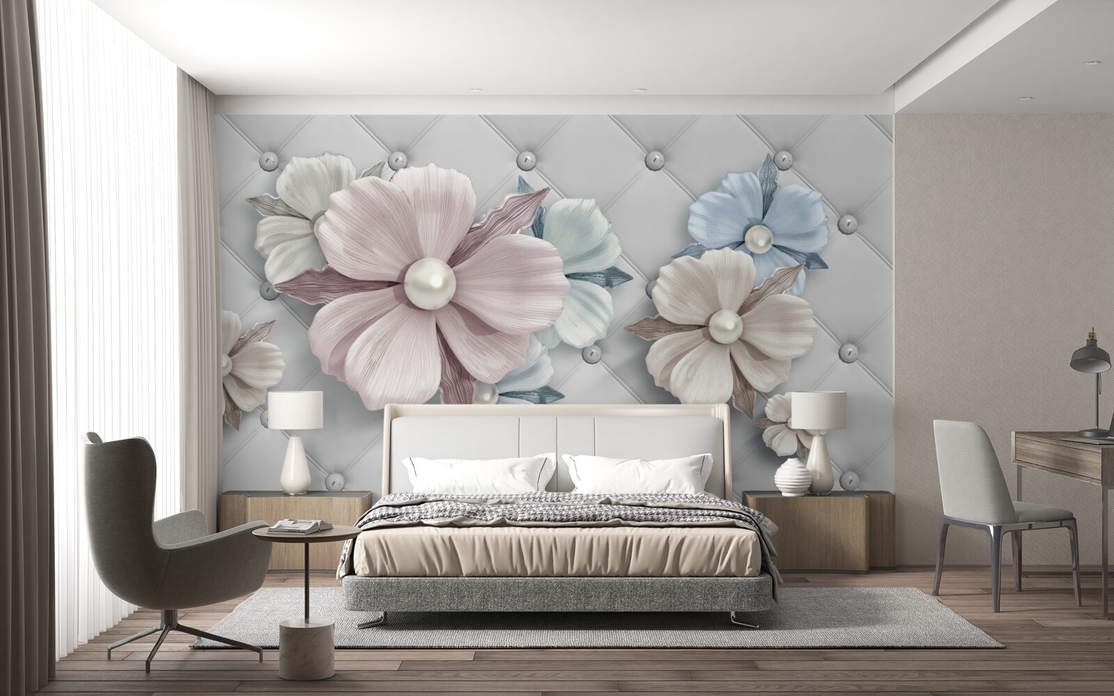 Fototapet textură de flori și mamă de perlă