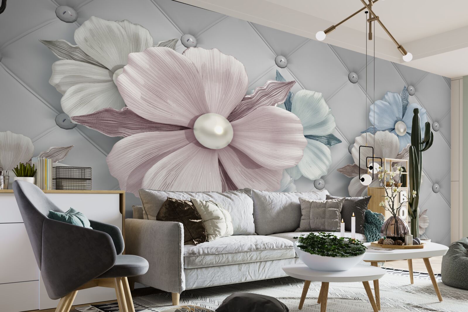 Fototapet textură de flori și mamă de perlă