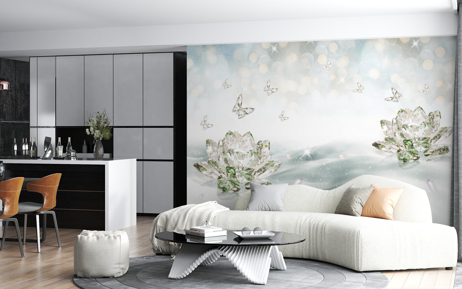 Fototapet flori și fluturi din sticlă