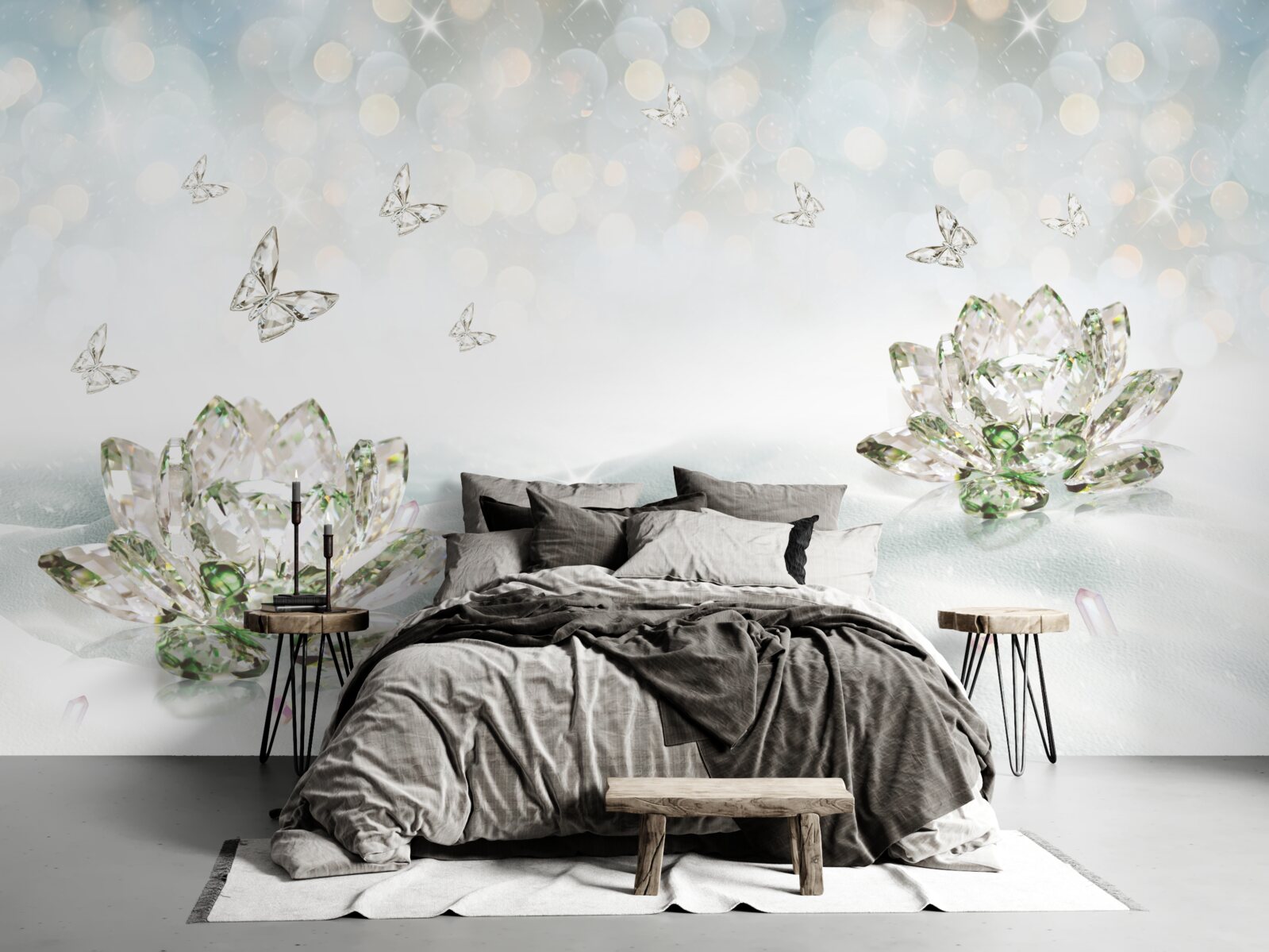 Fototapet flori și fluturi din sticlă