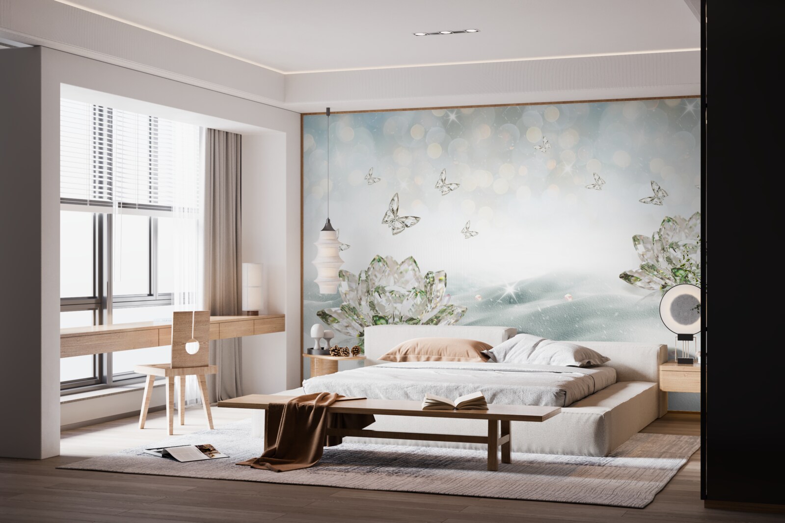 Fototapet flori și fluturi din sticlă