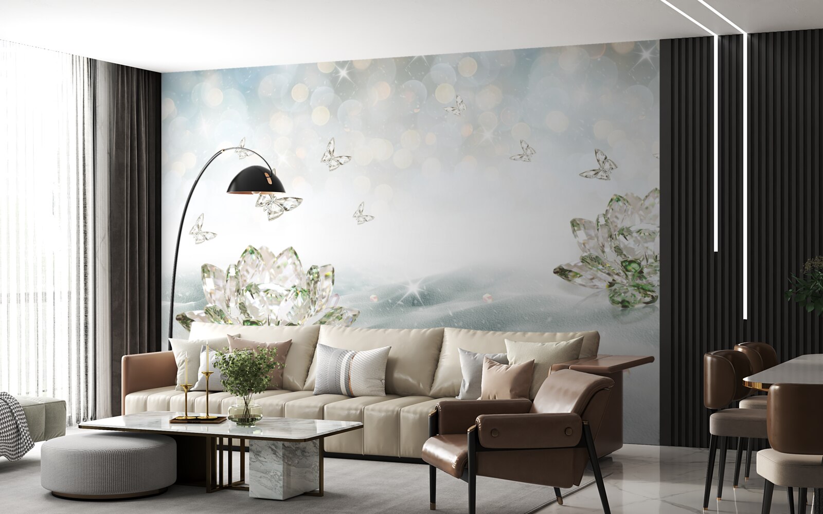 Fototapet flori și fluturi din sticlă