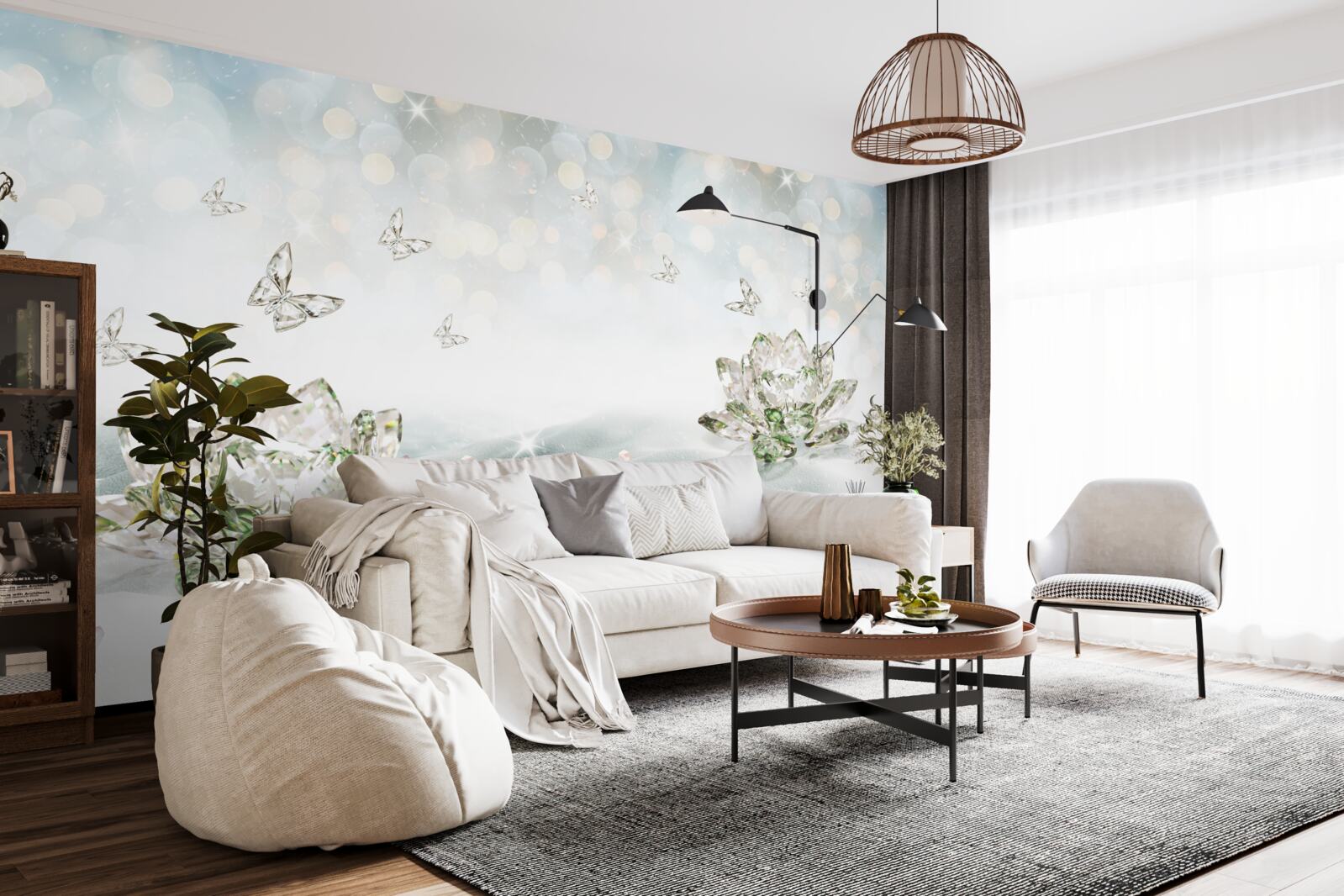 Fototapet flori și fluturi din sticlă