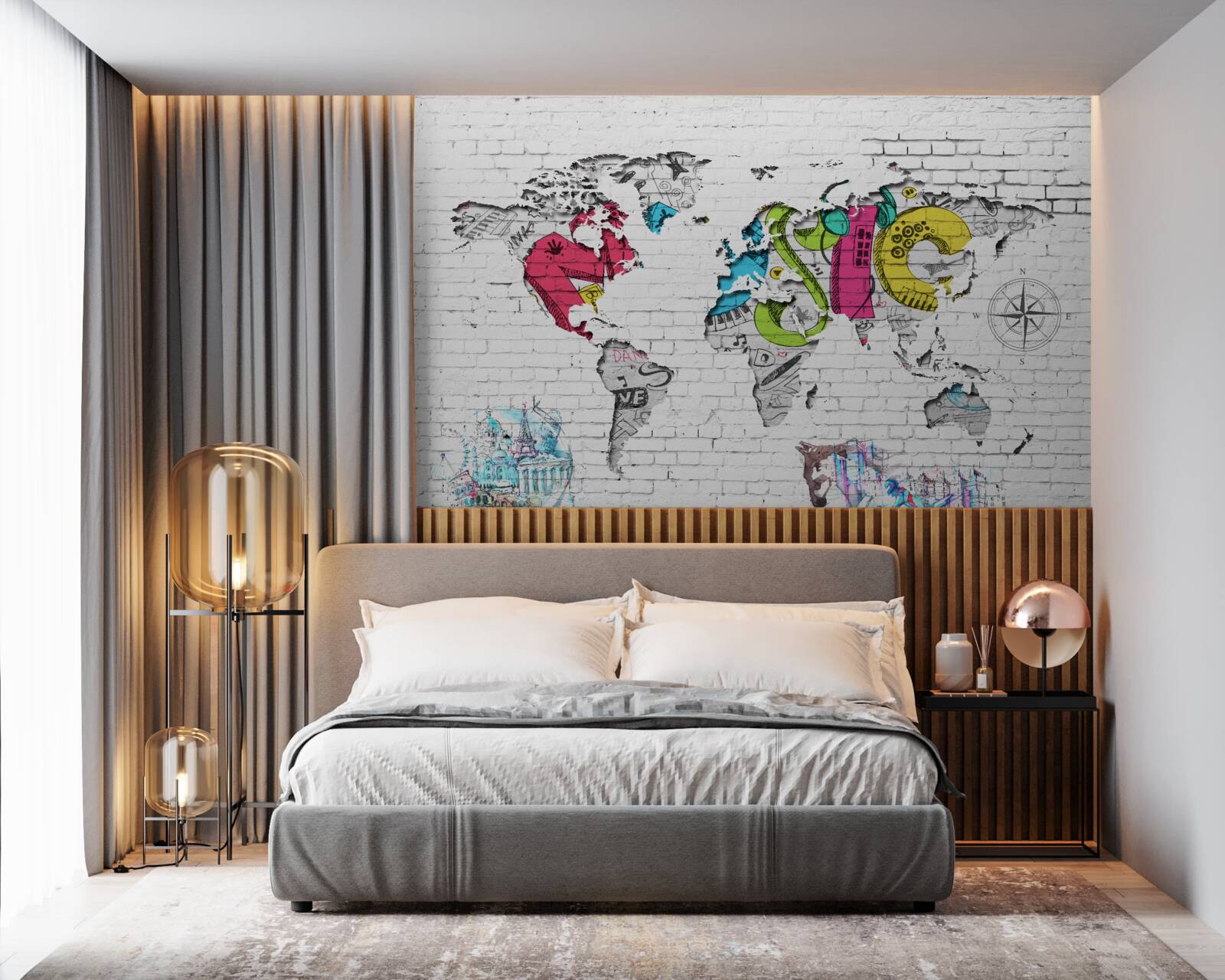 Fototapet graffiti sub forma unei hărți a lumii