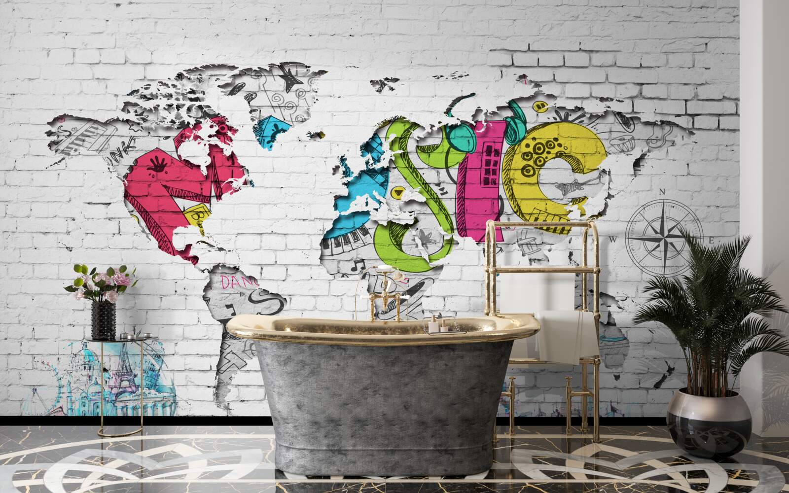 Fototapet graffiti sub forma unei hărți a lumii