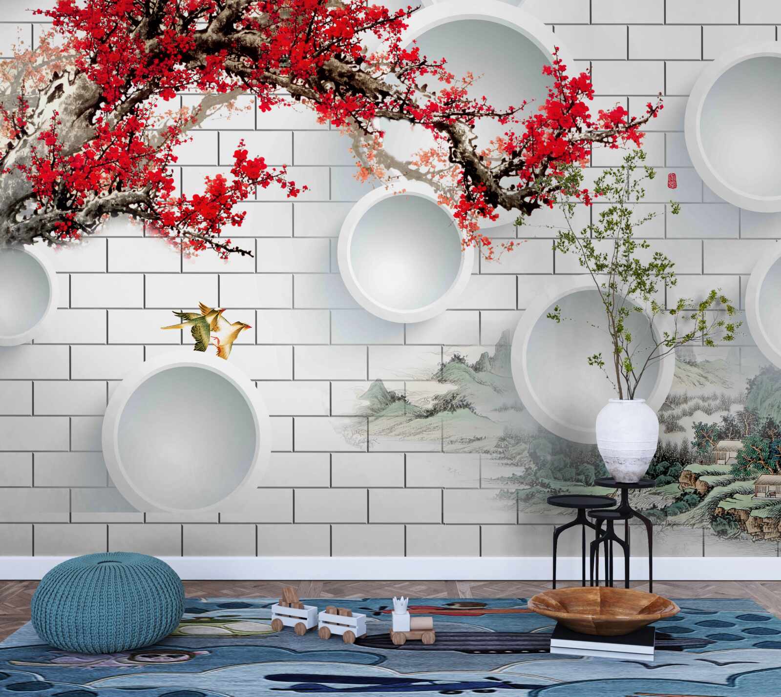 Fototapet cercuri în stil geometric și peisaj