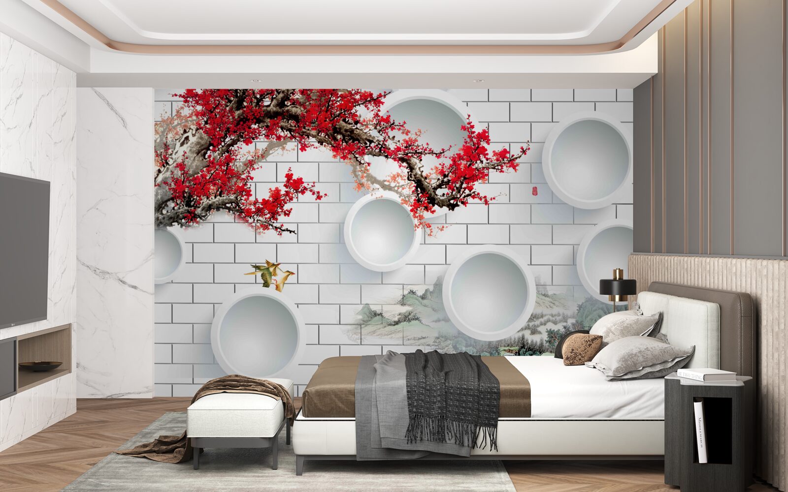 Fototapet cercuri în stil geometric și peisaj