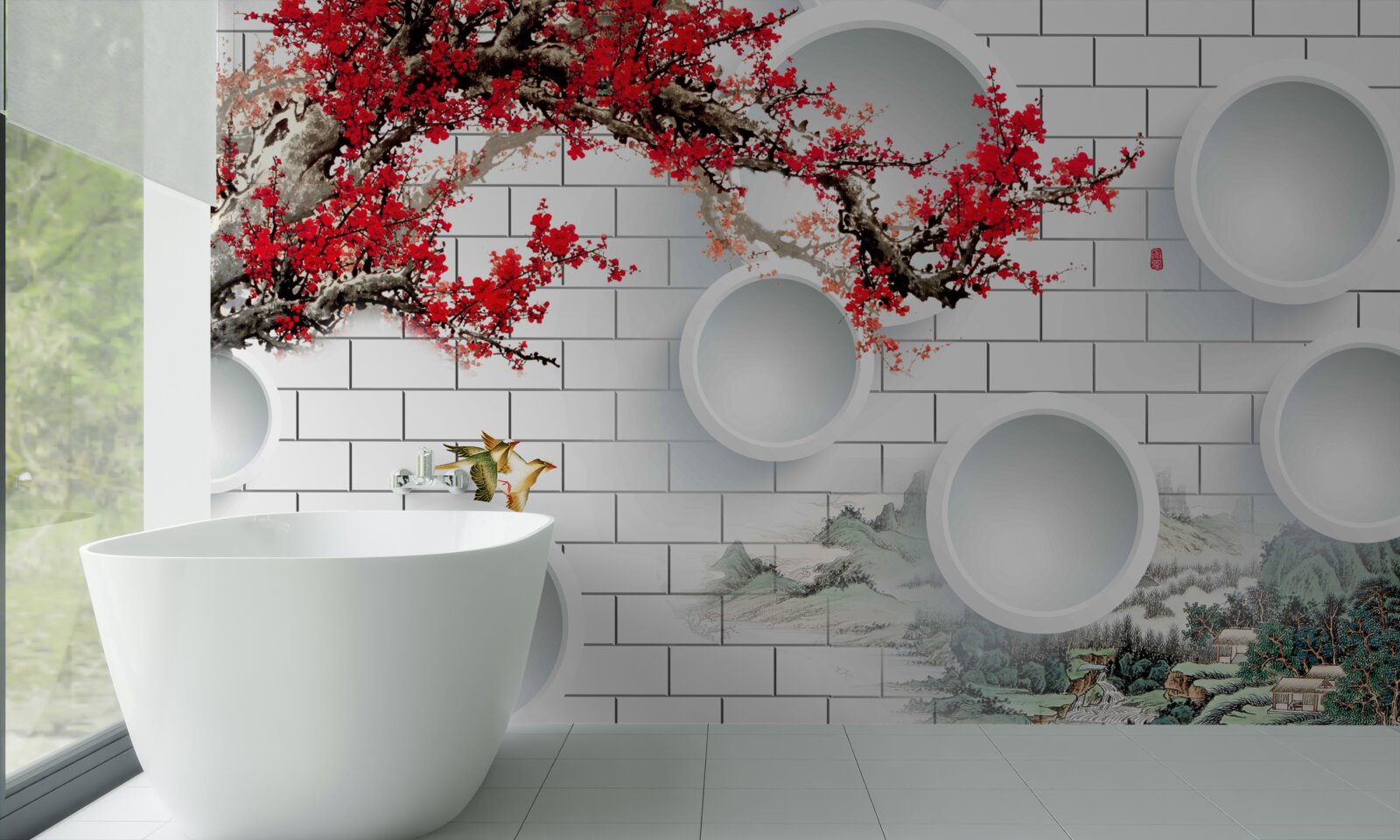 Fototapet cercuri în stil geometric și peisaj