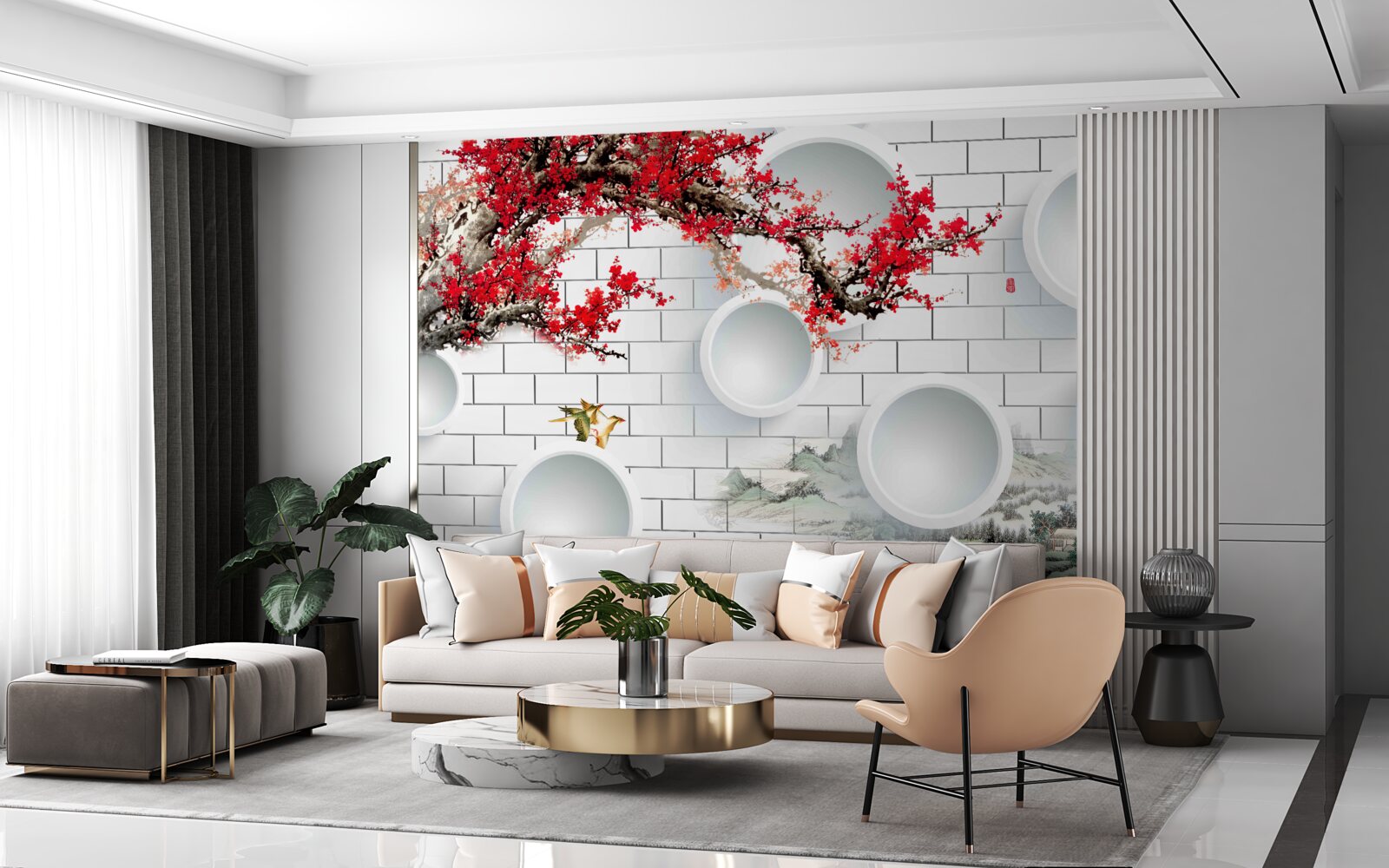 Fototapet cercuri în stil geometric și peisaj