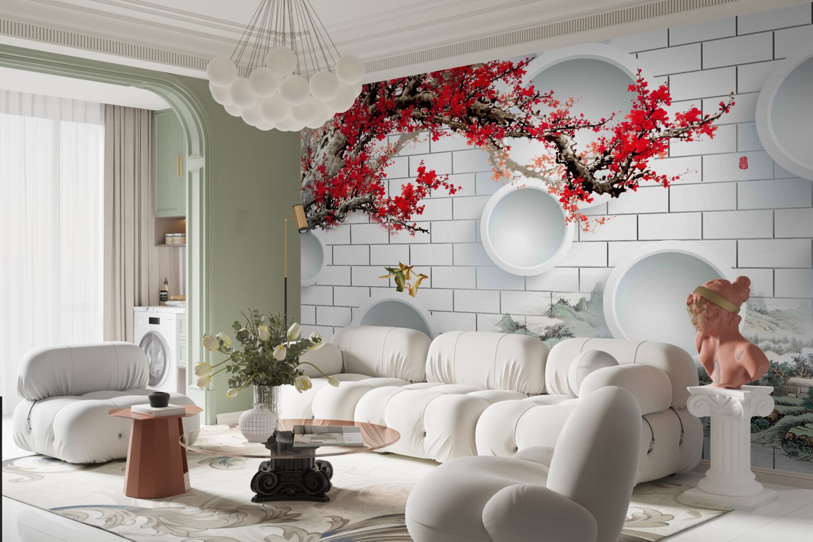 Fototapet cercuri în stil geometric și peisaj