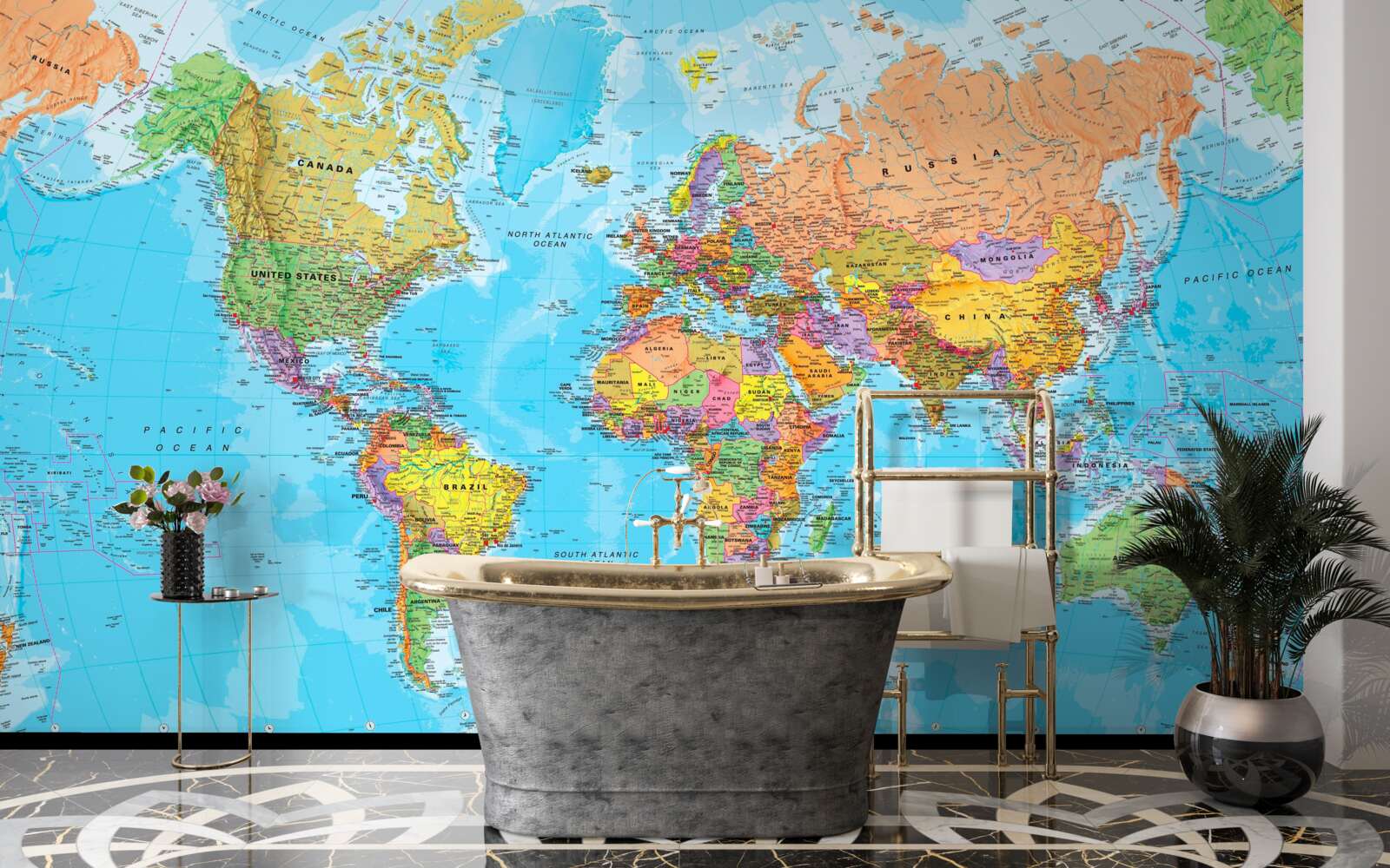 Fototapet hartă a lumii cu steagurile țărilor