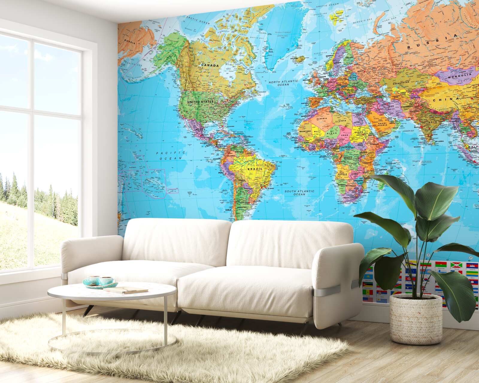 Fototapet hartă a lumii cu steagurile țărilor