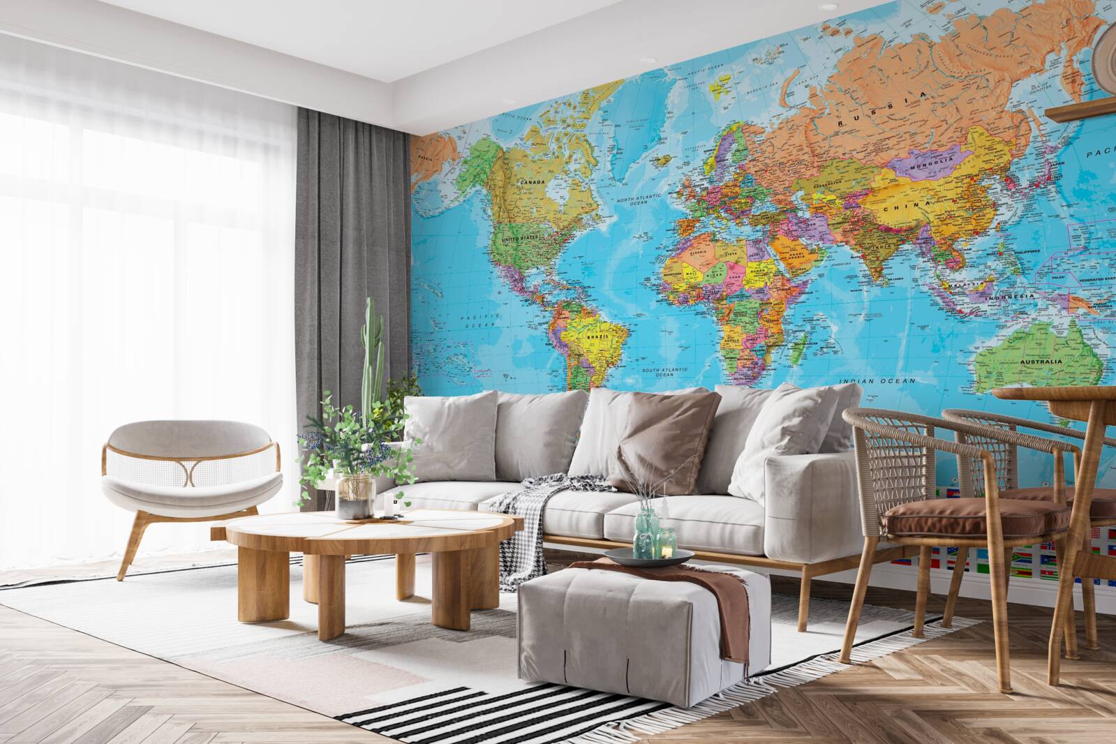 Fototapet hartă a lumii cu steagurile țărilor