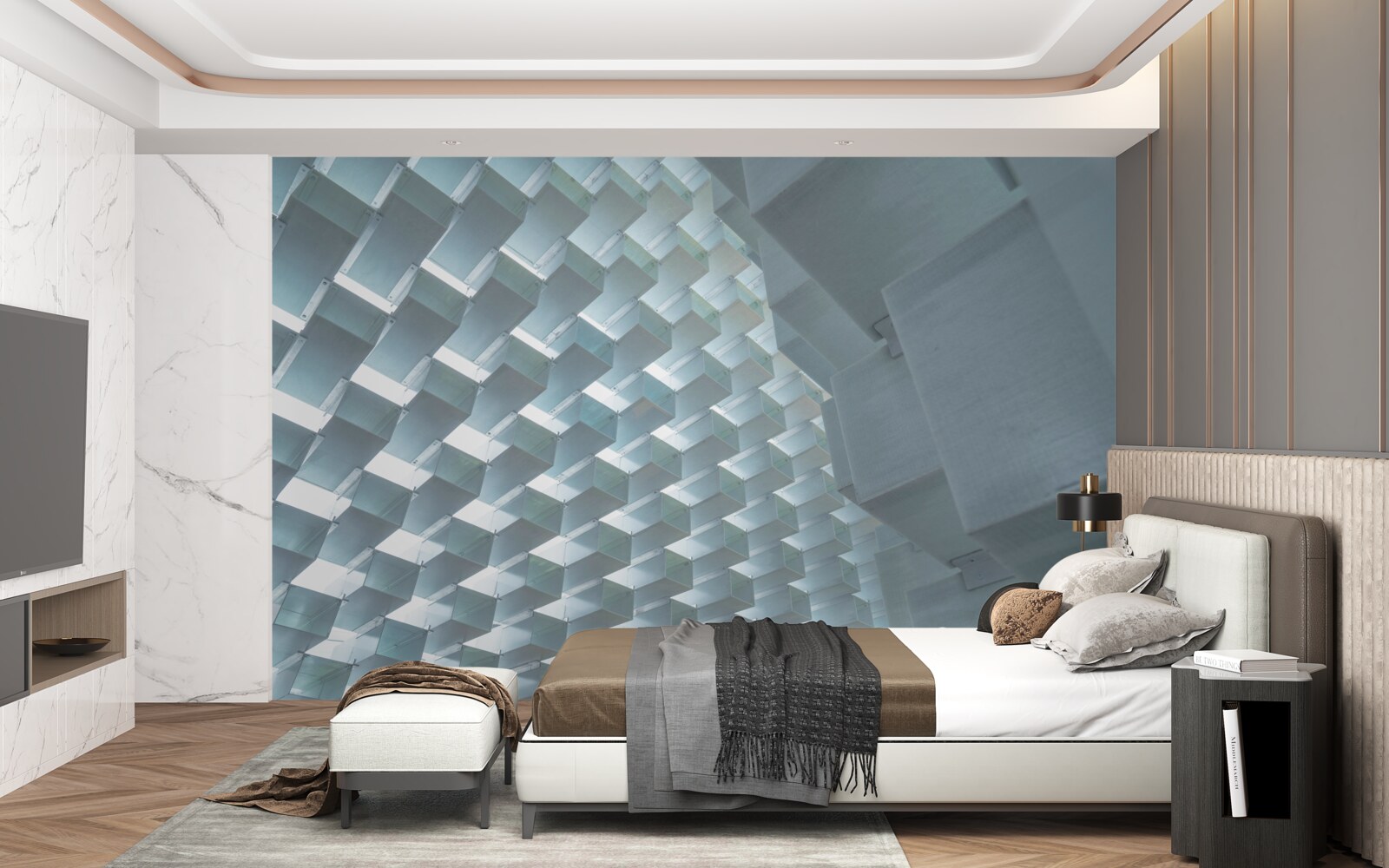 Fototapet Perete cu dreptunghiuri plutitoare în 3d