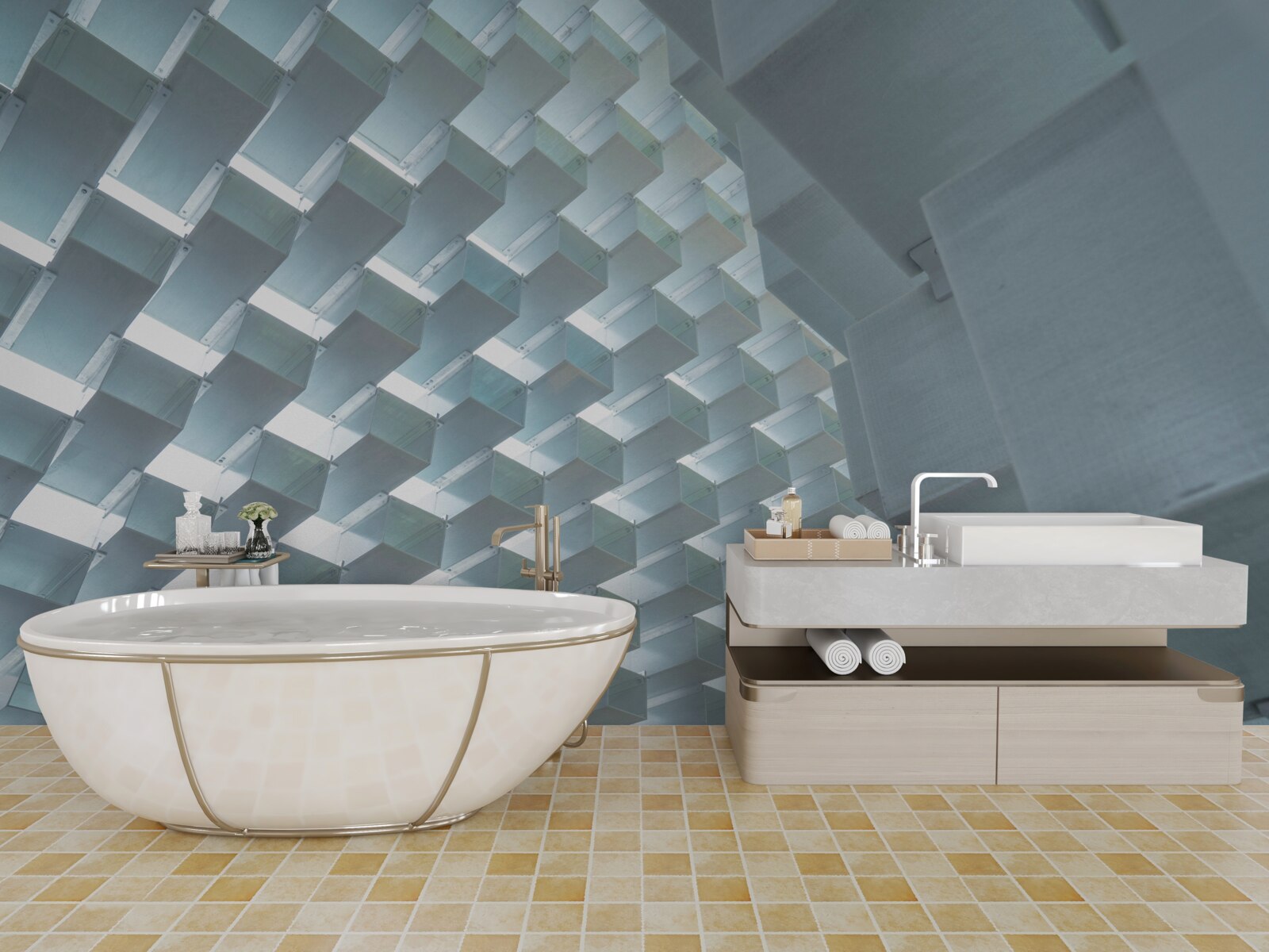 Fototapet Perete cu dreptunghiuri plutitoare în 3d