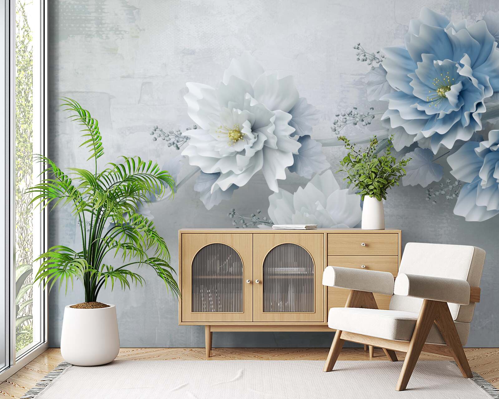 Fototapet flori albastre pe o zi înnorată