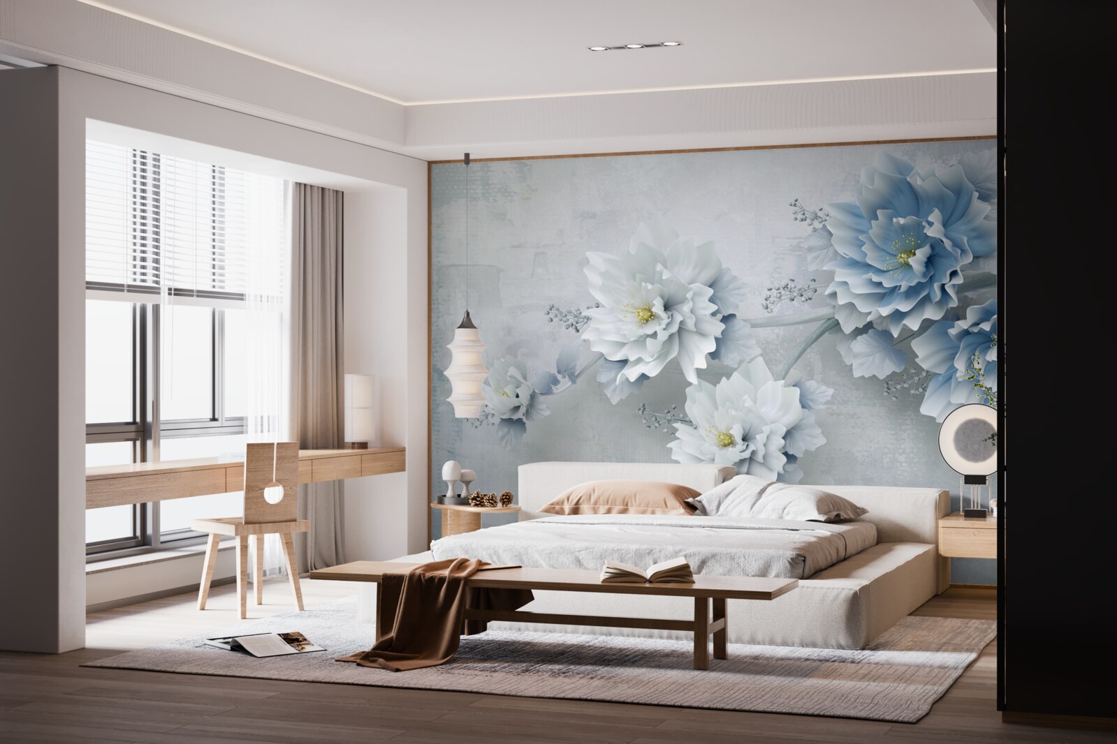 Fototapet flori albastre pe o zi înnorată