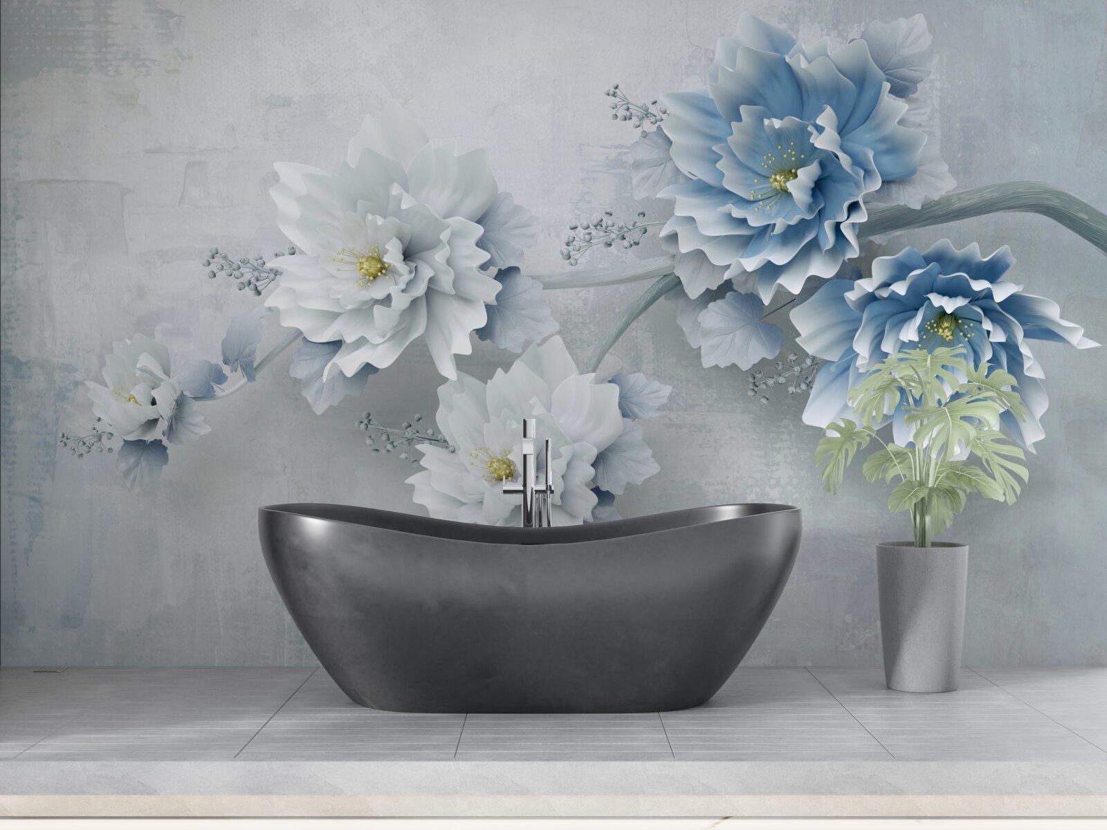 Fototapet flori albastre pe o zi înnorată