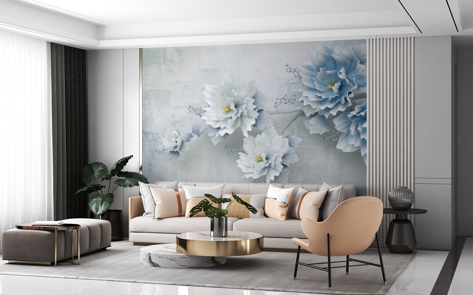 Fototapet flori albastre pe o zi înnorată