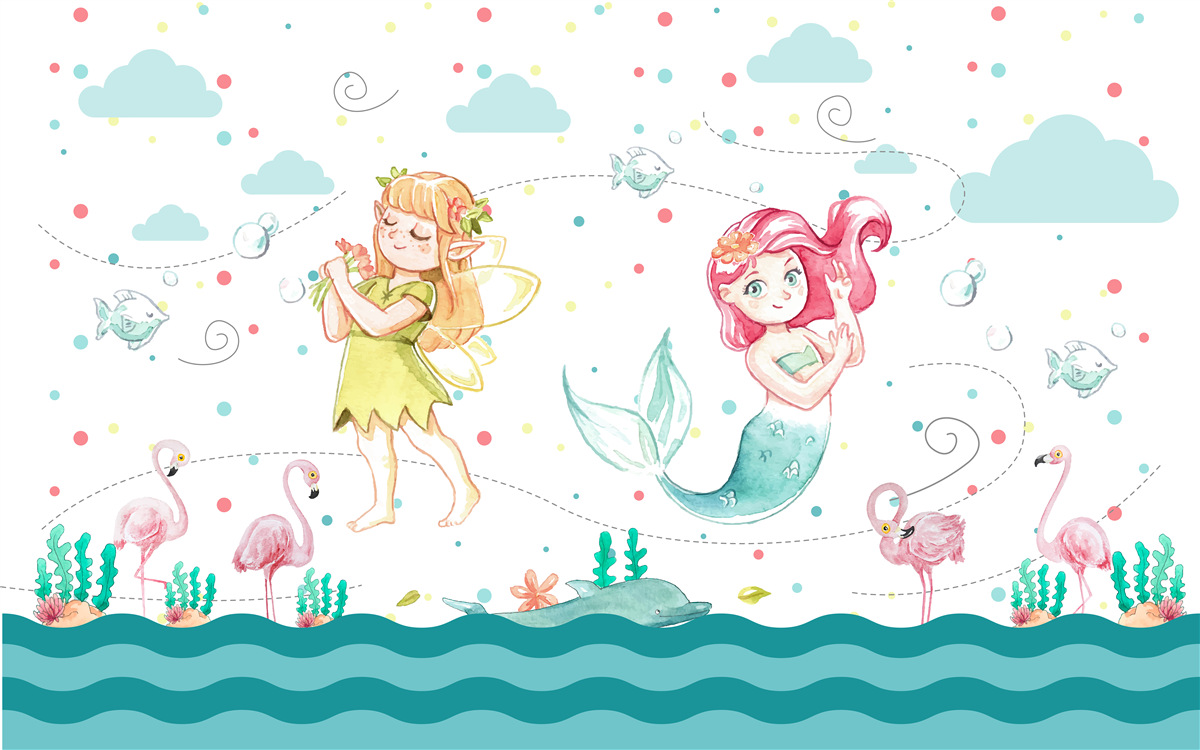 Fototapet lângă apă se află malva și un copac sirenă