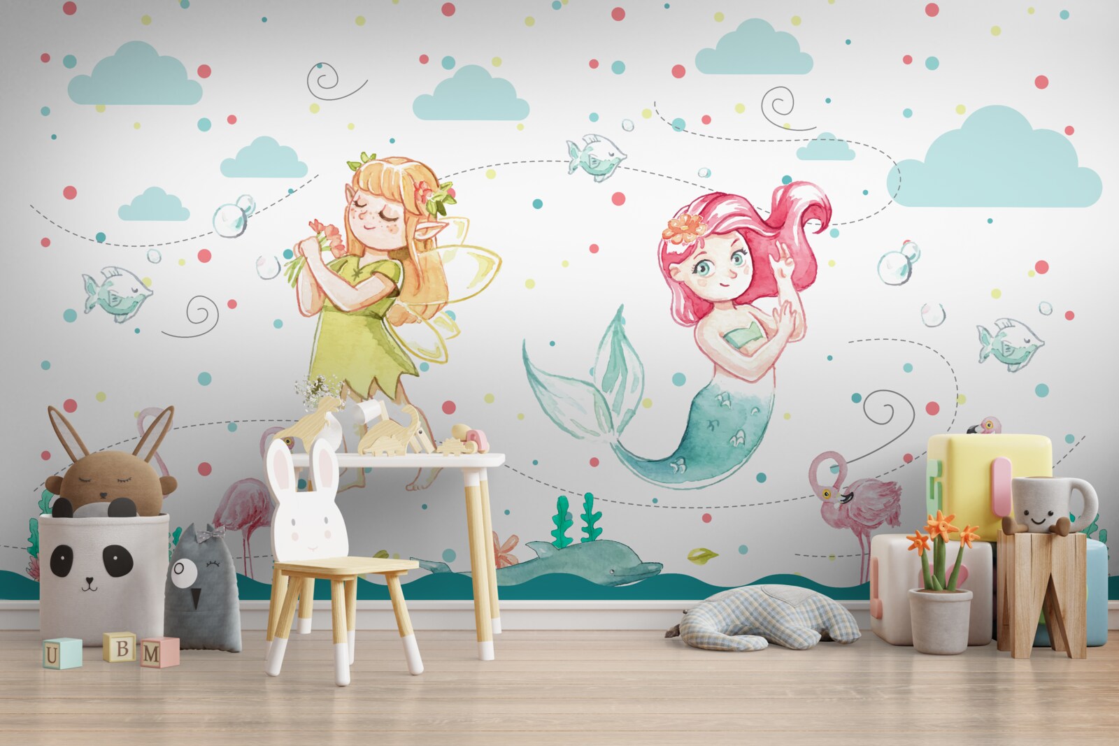 Fototapet lângă apă se află malva și un copac sirenă