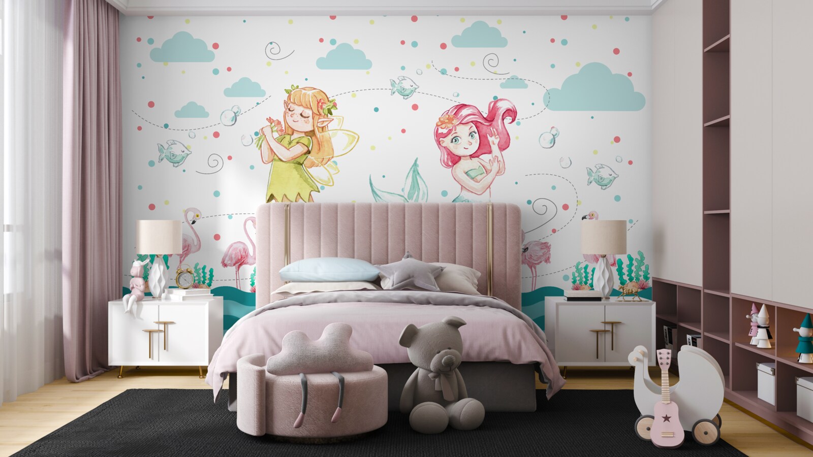 Fototapet lângă apă se află malva și un copac sirenă