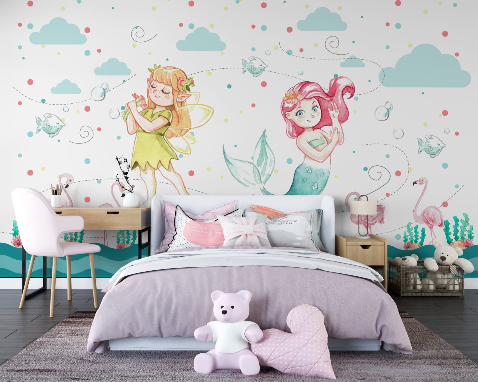 Fototapet lângă apă se află malva și un copac sirenă