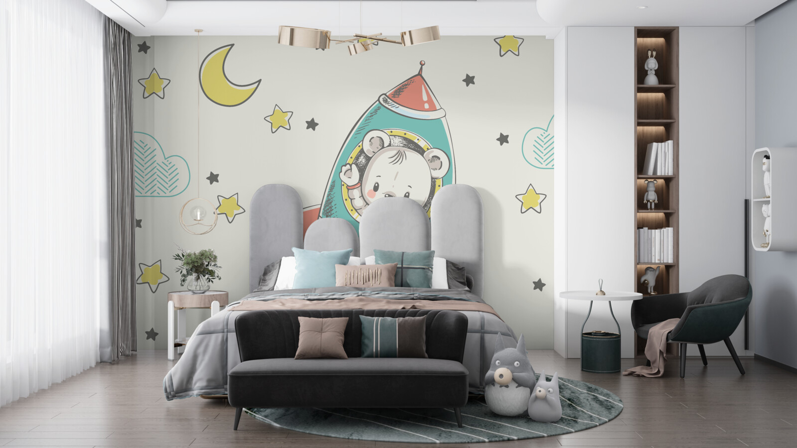 Fototapet tânăr astronaut pe o navă spațială